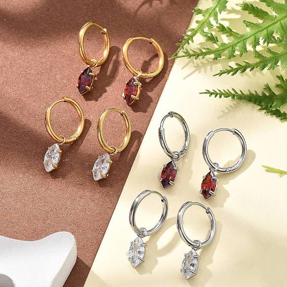 Ионное покрытие (ip) 304 серьги-кольца из нержавеющей стали с микропаве из кубического циркония, лошадиный глаз 