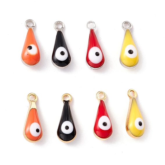 Brass Charms, with Double-sided Enamel, Long-Lasting Plated, Real 18K Gold/925 Sterling Silver Plated, Teardrop with Evil Eye Charms