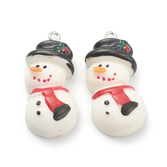 Resin Pendants, for Christmas Festival, with Platinum Iron Peg Bail, Snowman
