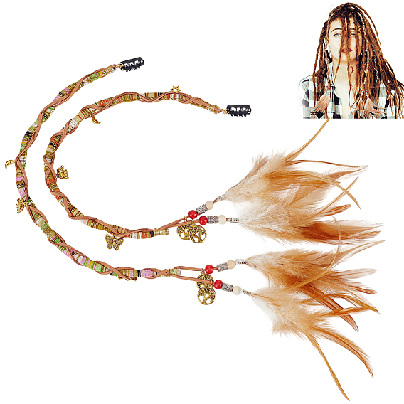 2 шт. парики из эластичного шнура с обмоткой и плоского шнура из искусственной замши, с подвеской из сплава и деревянной бусиной