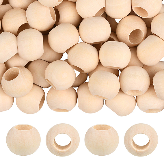 Натуральные незаконченные деревянные бусины, бусины макраме, круглые деревянные бусины с большими отверстиями для изготовления поделок