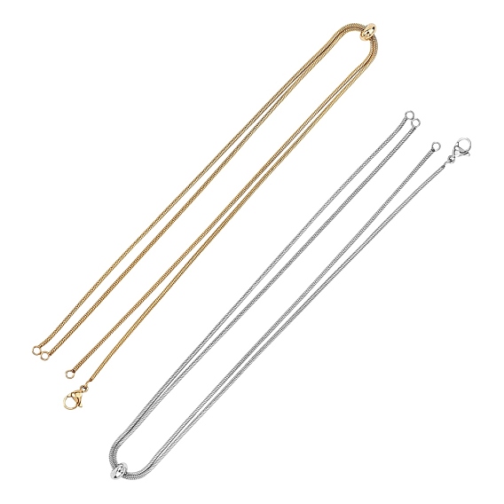 Adjustable 304 Stainless Steel Slider Necklaces, with Snake Chains and Slider Beads