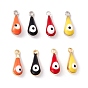 Brass Charms, with Double-sided Enamel, Long-Lasting Plated, Real 18K Gold/925 Sterling Silver Plated, Teardrop with Evil Eye Charms