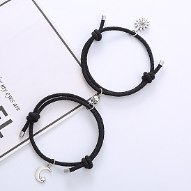Minimalist Cute Couple Magnet Bracelet with Sun and Moon Charm