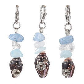 Spiral Shell Pendant Decooration, Natural Gemstone Chip & Lobster Claw Clasps Charms for Bag Ornaments