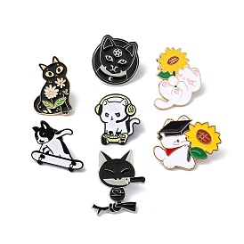 Enamel Pins, Black Golden Alloy Broocheses for Backpack Clothes, Cadmium Free & Lead Free, Cat