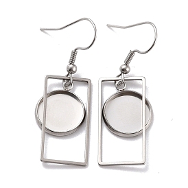 201 Stainless Steel Earring Hooks, with Rectangle Blank Pendant Trays, Flat Round Setting for Cabochon