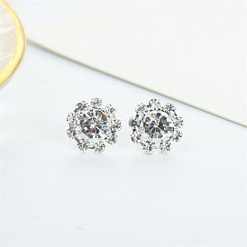 Chic Sunflower Zircon Stud Earrings with Crystal Gemstones - Fashionable European and American Ear Jewelry