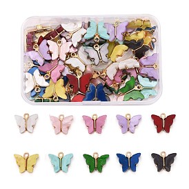 60Pcs 10 Colors Alloy Acrylic Pendants, Butterfly, Light Gold