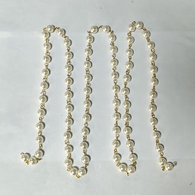 Cadenas de cuentas redondas hechas a mano con perlas de vidrio teñidas, con fornituras de latón dorado, sin soldar
