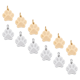 201 dijes de acero inoxidable para mascotas, con anillos de salto, pata de perro