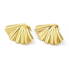 PVD Vacuum Plating 201 Stainless Steel Fan Stud Earrings for Women, with 304 Stainless Steel Pins, Fan