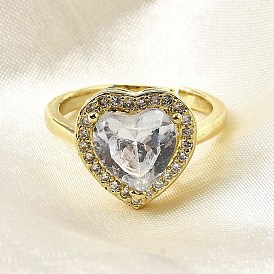 Регулируемые кольца для женщин с микропаве из латуни и кубическими цирконами, сердце, долговечный, стойки покрытие