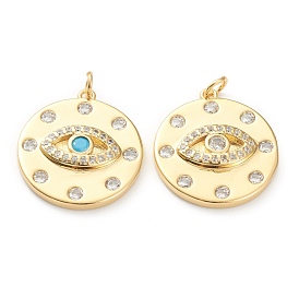 Латунные микро проложить кубического циркония подвески, долговечный, реальный 18 k позолоченный, плоские круглые с глаз
