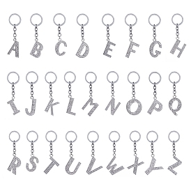 Porte-clés pendentif en alliage de strass avec lettre initiale, avec les accessoires en fer, platine
