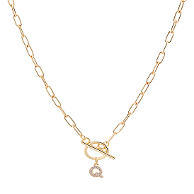 1Pc 304 Stainless Steel Chain & Brass Micro Pave Cubic Zirconia Letter Pendant Necklaces, Golden, Lead Free & Nickel Free & Cadmium Free