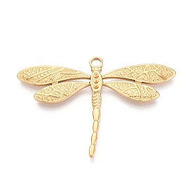Placage ionique (ip) 304 paramètres de strass pendentif en acier inoxydable, libellule