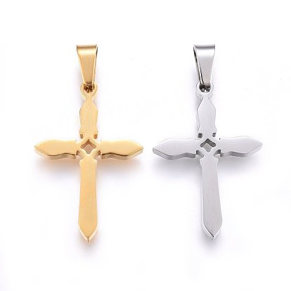 304 Stainless Steel Pendants, Cut-Out, with Hollow, Cross