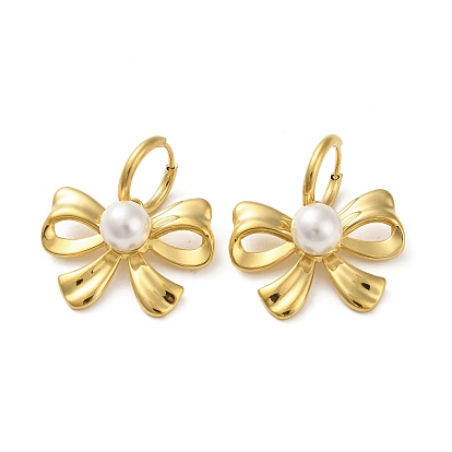 Stainless Steel Shell Pearl Earrings, Bowknot