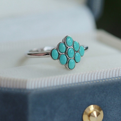 Регулируемые кольца из искусственной бирюзы с 925 кольцами из стерлингового серебра, платина