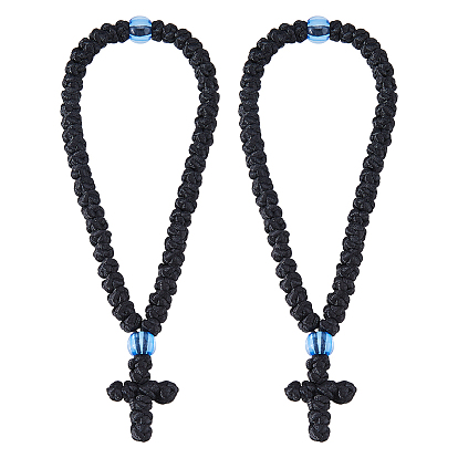 2шт. браслеты из вощеного шнура с подвесками, молитвенные браслеты для женщин и мужчин, крестик, с пластиковой бисера