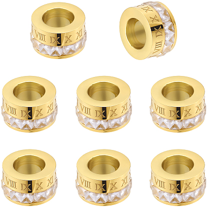 8 шт. 304 бусины из нержавеющей стали, с четким кубического циркония, ионное покрытие (ip), колонка