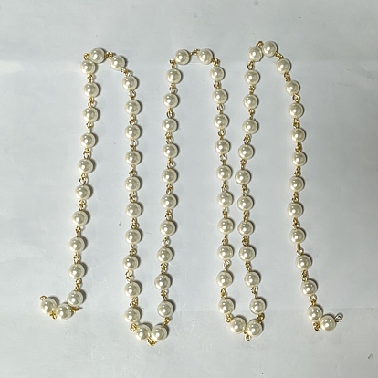 Cadenas de cuentas redondas hechas a mano con perlas de vidrio teñidas, con fornituras de latón dorado, sin soldar