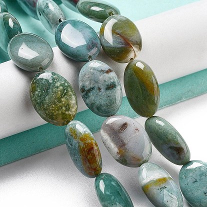 Natural Indian Agate Beads Strands, Flat Oval