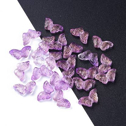 Electroplate Transparent Glass Beads, with Glitter Powder, Butterfly