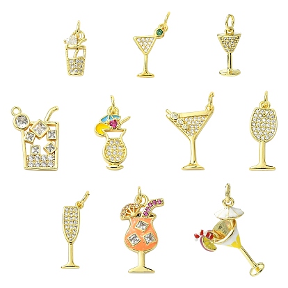 10 шт 10 стили латунные подвески из микропаве с фианитом, пить чары