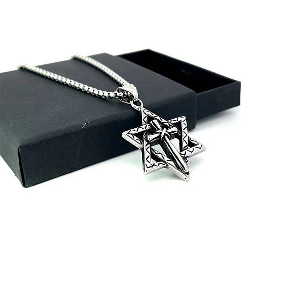 Винтажные готические ожерелья из нержавеющей стали с крестом и звездой Давида для мужчин и женщин