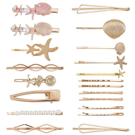 Сплав зажимами волос, с железной фурнитурой и бусинами из искусственного жемчуга, морская звезда