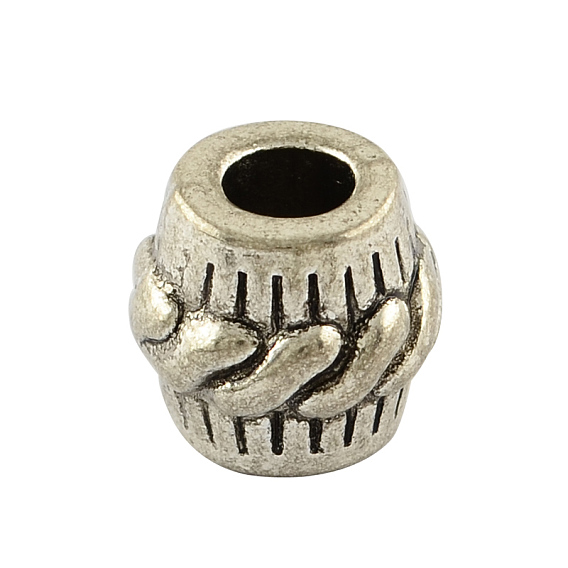 Tibetan Style Alloy Barrel Large Hole European Beads, Lead Free & Cadmium Free, 11x10mm, Hole: 5mm, about 320pcs/1000g