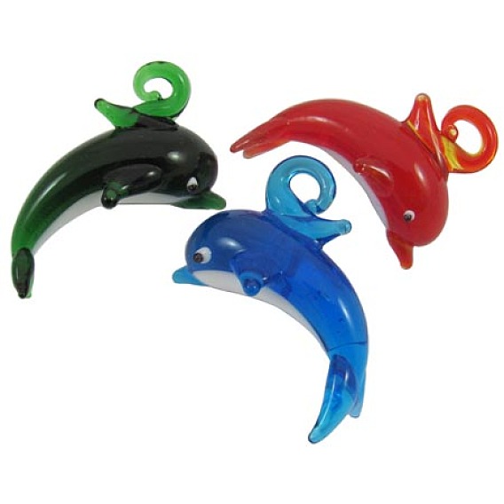 Кулон ручной работы бусины, дельфин, 38x26 мм, отверстие : 5 мм