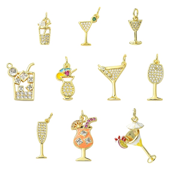 10 шт 10 стили латунные подвески из микропаве с фианитом, пить чары