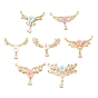 Brass Pave Clear Cubic Zirconia Pendants, Flower & Teardrop Charms, with Resin
