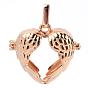 Rack Plating Brass Cage Pendants, For Chime Ball Pendant Necklaces Making, Heart with Wing