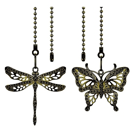 Alloy Ceiling Fan Pull Chain Extenders, Butterfly & Dragonfly Pendant Decoration, with Ball Chains