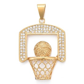 304 Stainless Steel Big Pendants, with Crystal Rhinestone, Basketball Stand