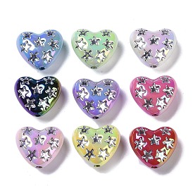 UV Plating Iridescent Acrylic Beads,  Heart with Star