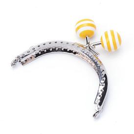 Iron Purse Frame Handle, with Striped Resin Beads, for Bag Sewing Craft Tailor Sewer