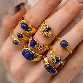 Palace retro titanium steel ring jewelry high-end niche lapis lazuli necklace