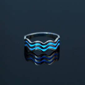 Halloween personalized creative dark blue luminous stainless steel water wave jewelry luminous wave pattern ring accessories