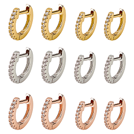 12шт. 6 стили латунные серьги-кольца с микропаве из прозрачного кубического циркония, с пинами из нержавеющей стали 