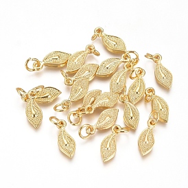 Electroplated Alloy Charms, Long-Lasting Plated, with Brass Jump Ring, Leaf