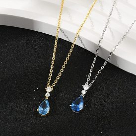 925 Женское ожерелье из стерлингового серебра с подвеской в виде капли и сапфиром