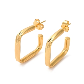 Rack Plating Brass Rectangle Stud Earrings, Long-Lasting Plated Half Hoop Earrings