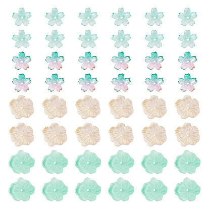 100шт. 4 стили, колпачки из прозрачного стеклянного бисера с покраской, запеченные в печи, 5-лепестковый цветок и лист лотоса, с блеском порошок