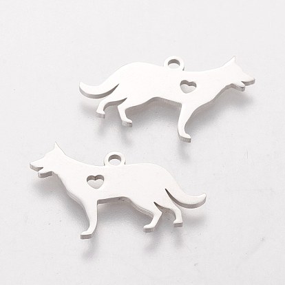 201 Stainless Steel Puppy Pendants, Silhouette Charms, Dog with Heart
