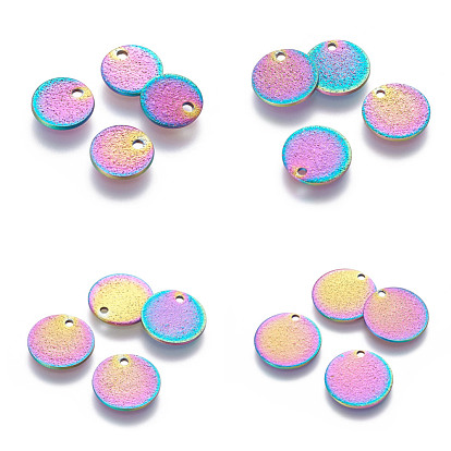 304 Stainless Steel Charms, Textured, Flat Round
